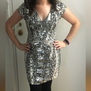 Parker Black and Silver Sequin Mini Dress
